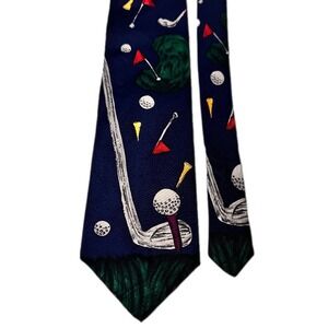 Vintage NWT Save the Children Necktie Men OS Navy Blue Silk Golf Fore Novelty‎
